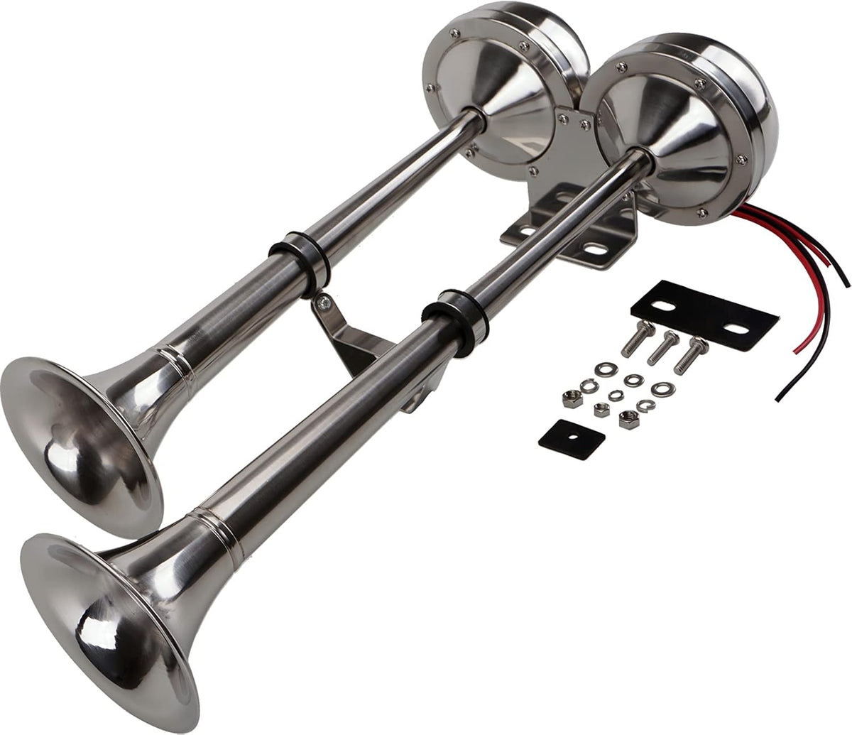 12V Marine Boat Horn Waterproof Stainless Steel Dual Trumpet Horn T369658