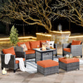 6-piece High-back Wicker Sectional Set With Fire Pit O83248