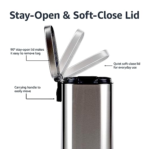 Rectangular Trash Can with Soft-Close Foot Pedal, Brushed Stainless Steel, 30 litre V8727