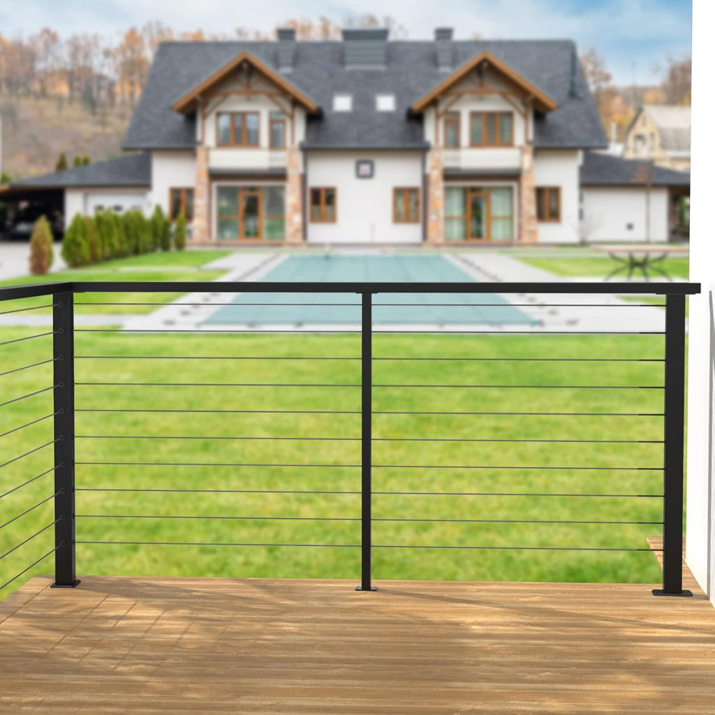 Black Square Weldless Stainless Steel Cable Railing Post 4Pack X4514