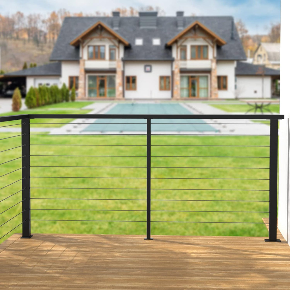 Black Square Weldless Stainless Steel Cable Railing Post 4Pack X4514