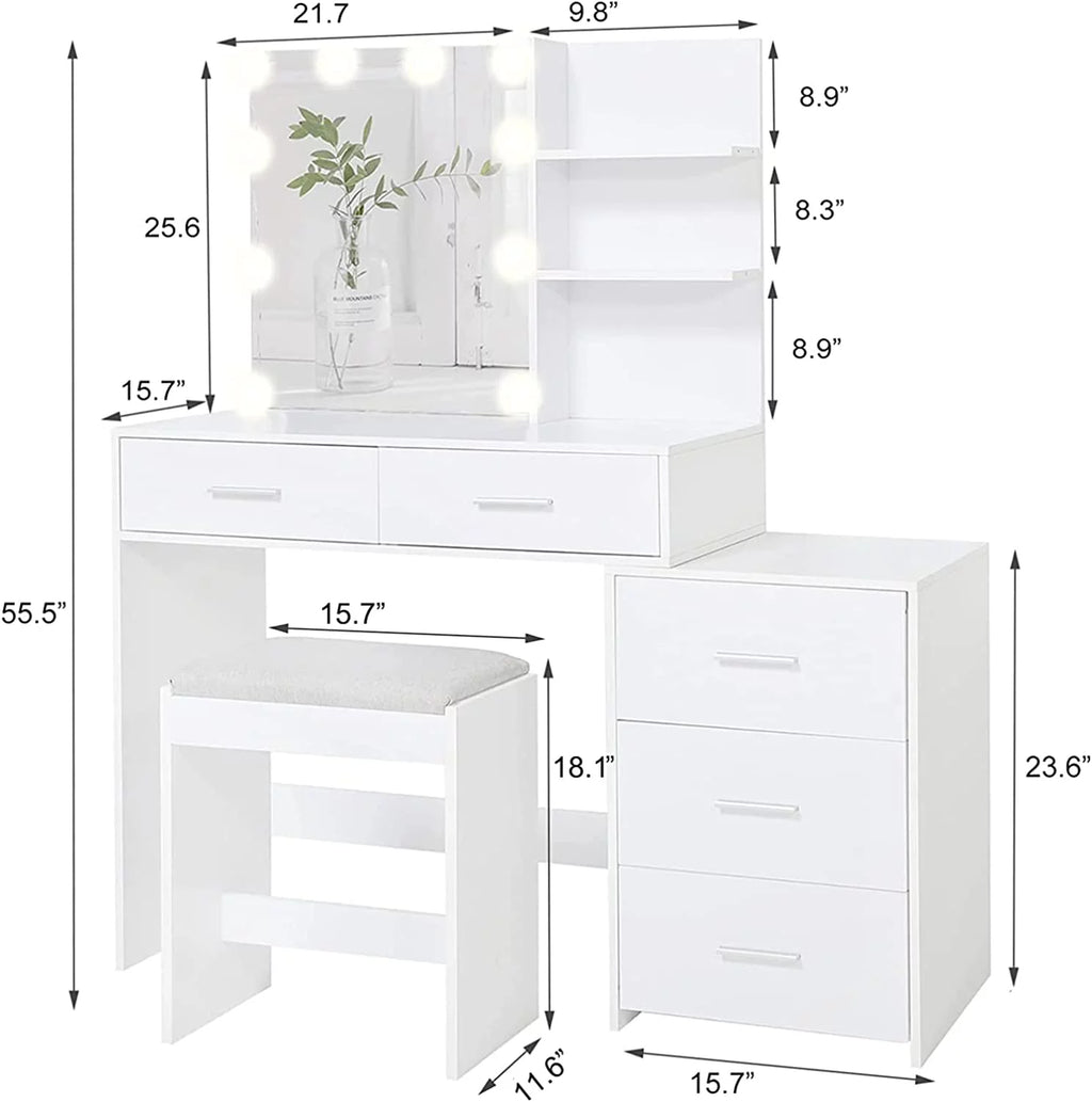 White Vanity Set with Mirror and Stool Z3351