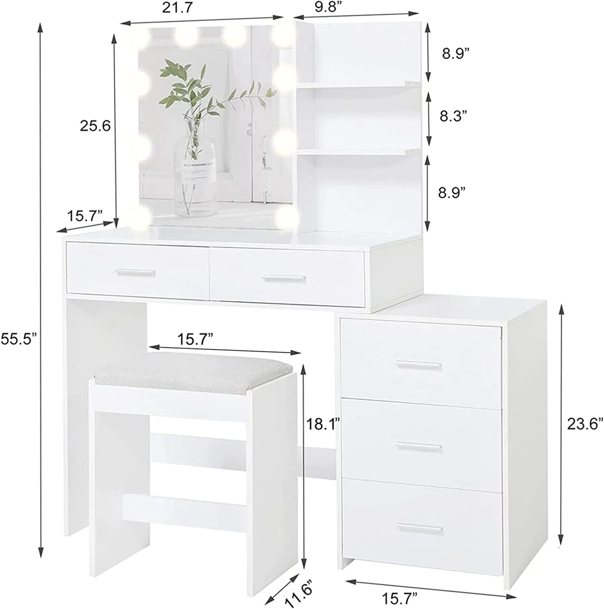 White Vanity Set with Mirror and Stool Z3351