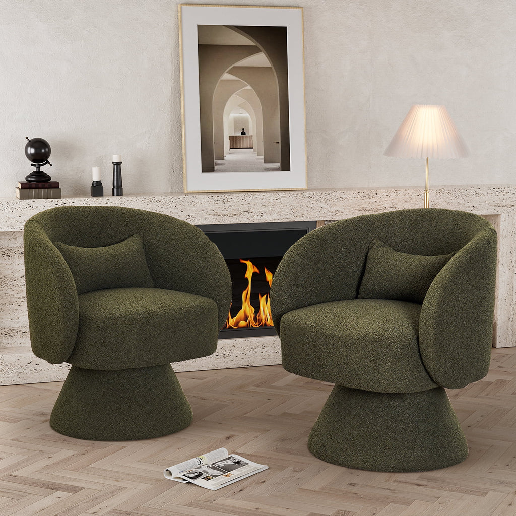 Set of 2 Teddy Fabric Swivel Barrel Chairs with Pillow B569414