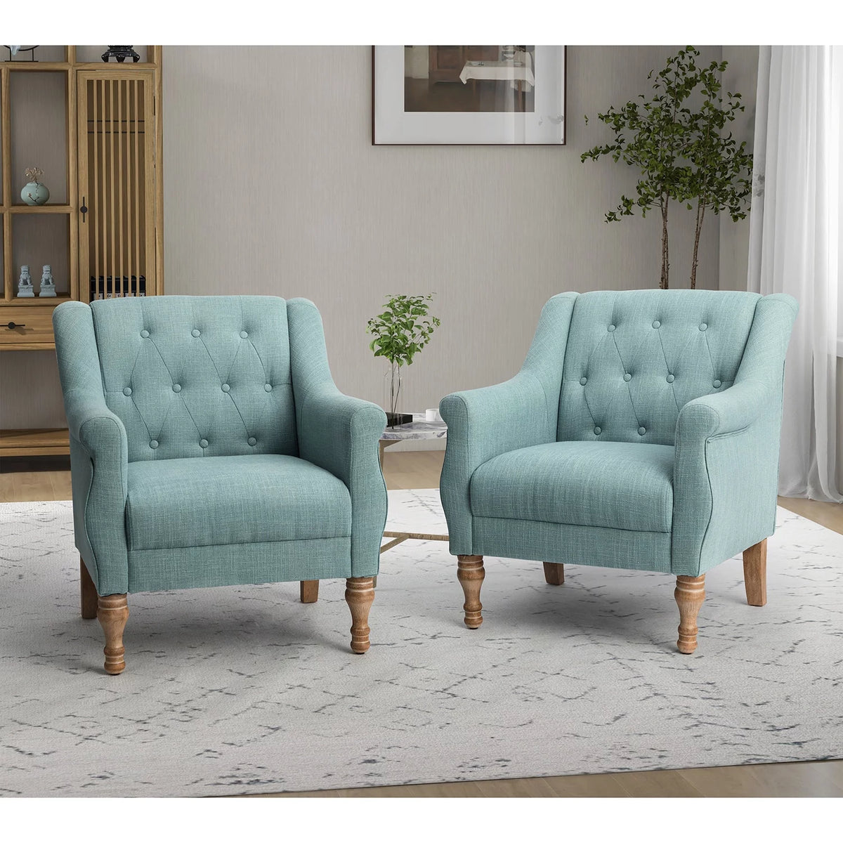 Set of 2 Tufted Wooden Armchair T41286
