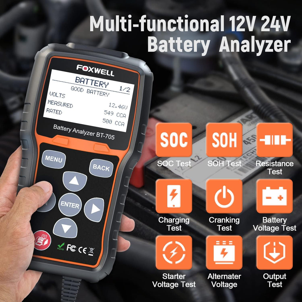12V 24V Car Battery Tester 100-2000 CCA Diagnostic Tool E706