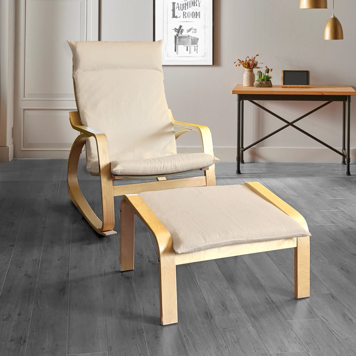 Beige Linen Chair and Footstool Slip Covers J602913