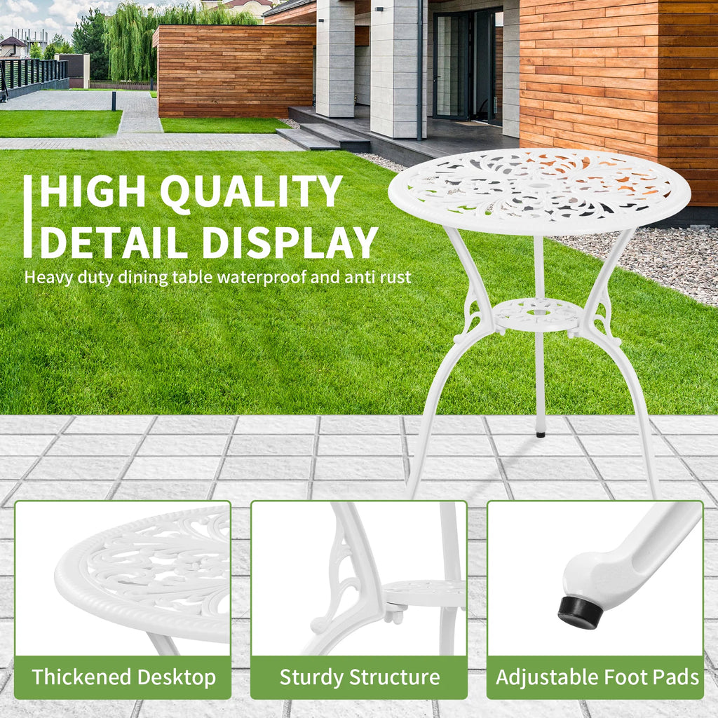 White Bistro Table and Chairs Set with Umbrella Hole S400746