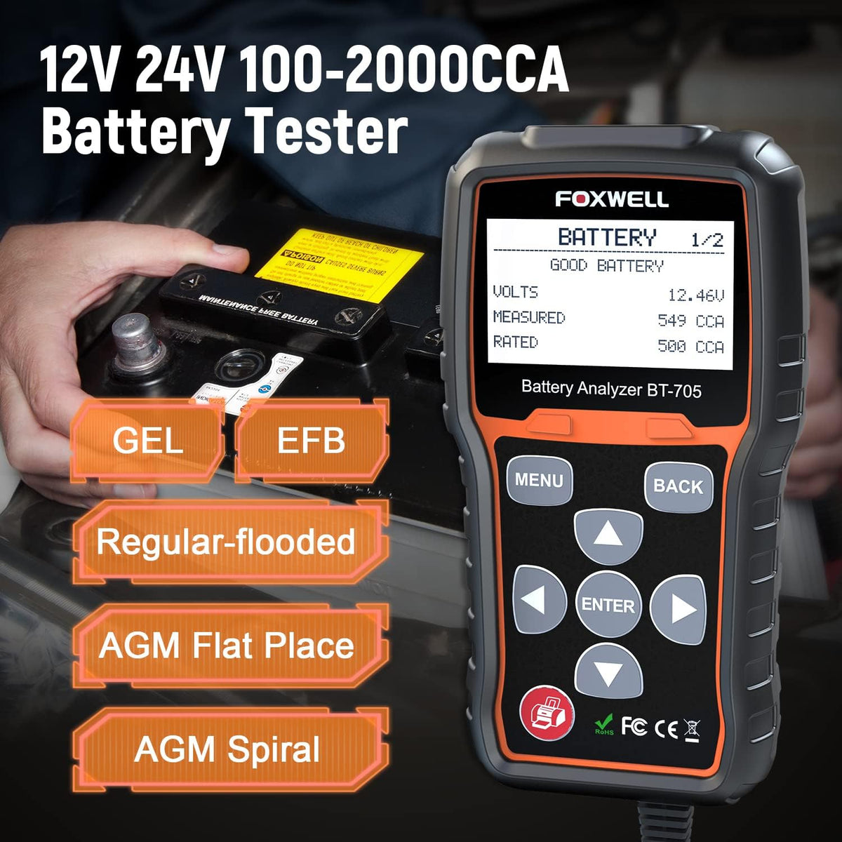 12V 24V Car Battery Tester 100-2000 CCA Diagnostic Tool E706