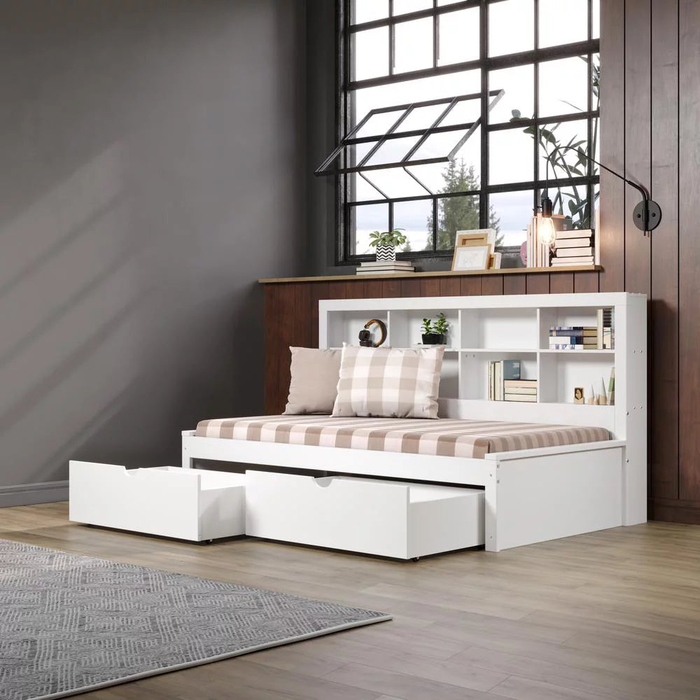 White Twin Bookcase Day Bed with Drawers U480431