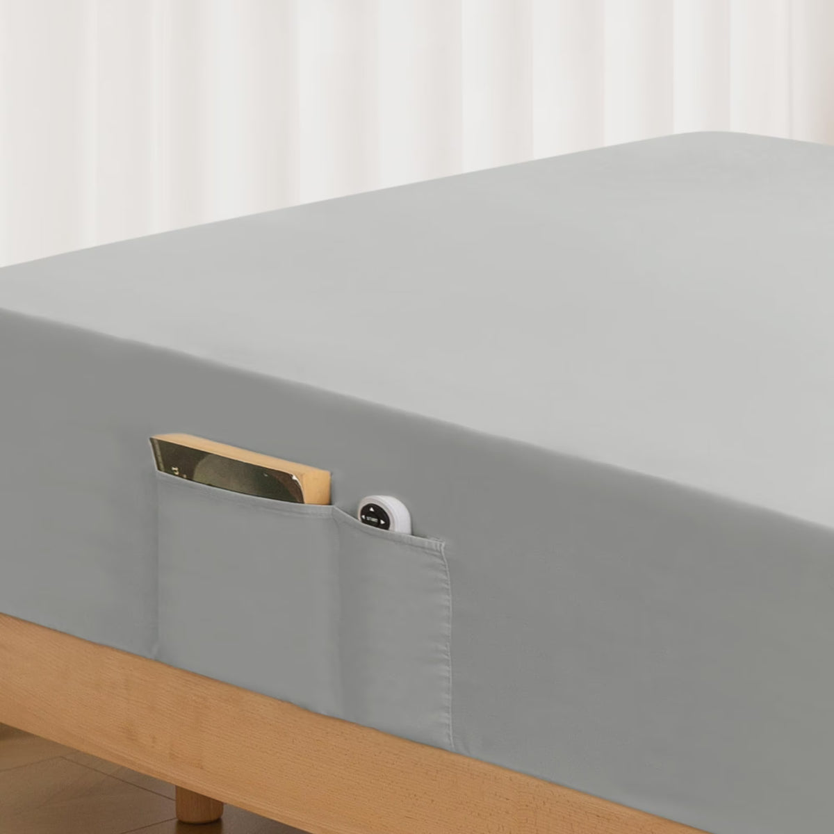 Gray 1800 Thread Count Microfiber Fitted Sheet with Storage Pocket U291001