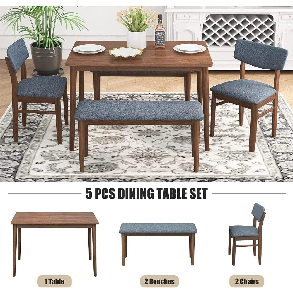 Rubber Wood Dining Table with 2 Benches and 2 Chairs I91269