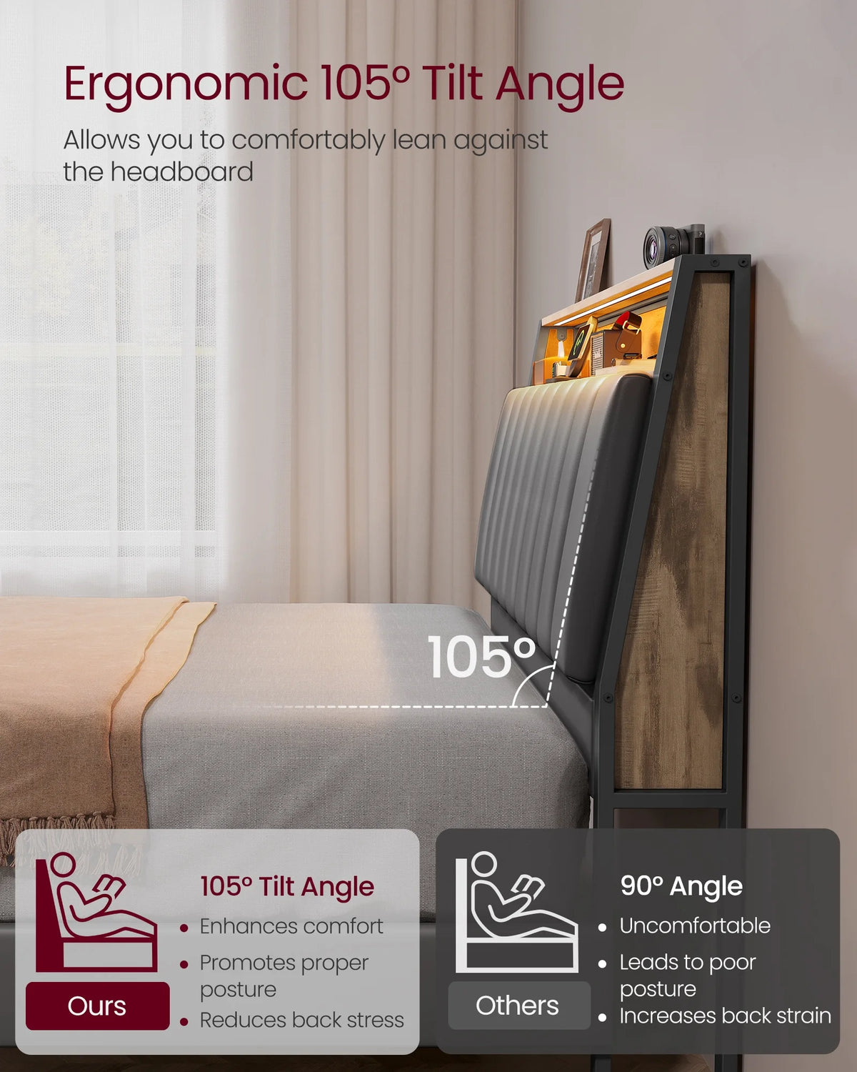 Full Size Bed Frame with Storage Headboard and Charging Station H51691