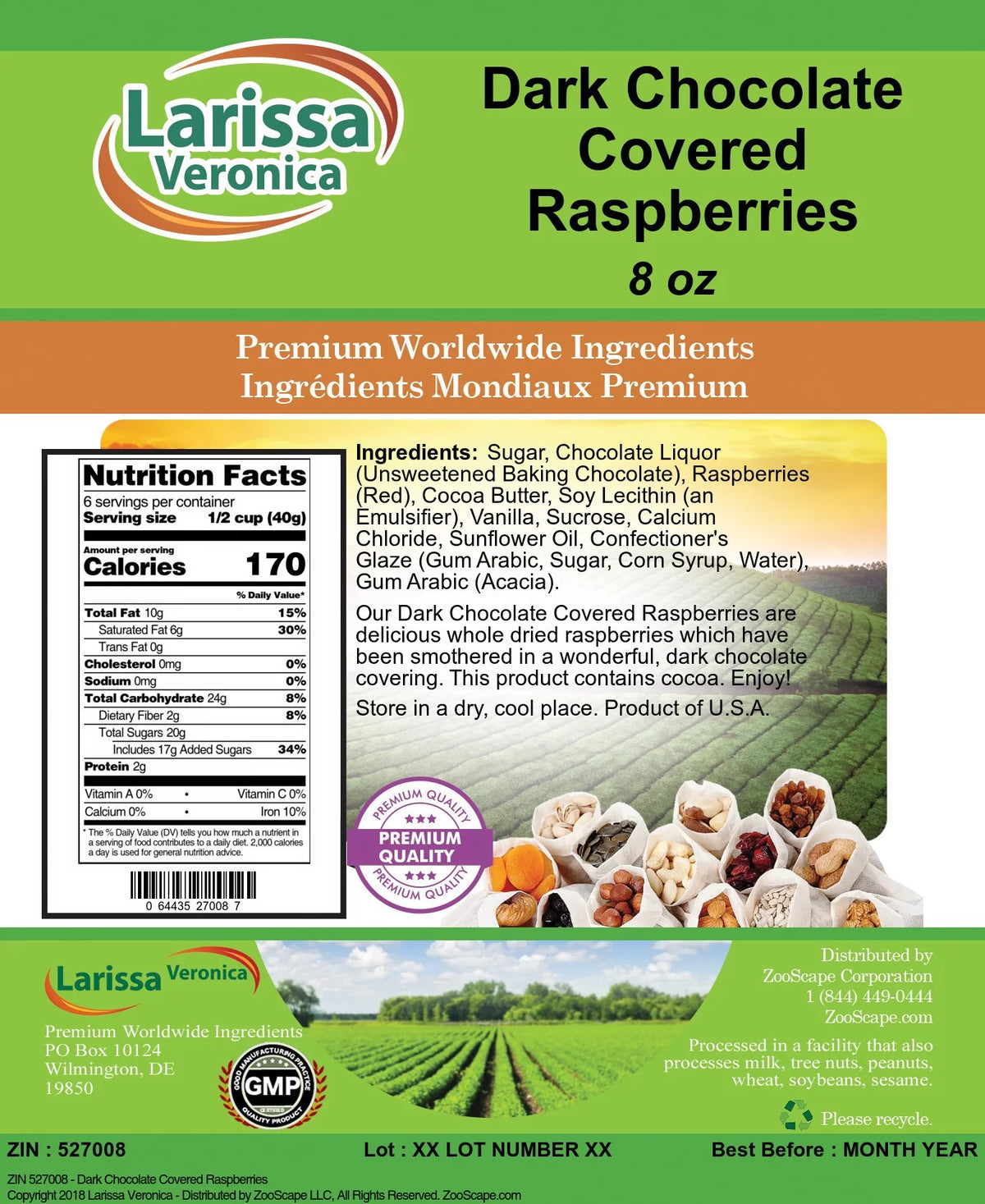 Dark Chocolate Covered Raspberries 8 oz H3762