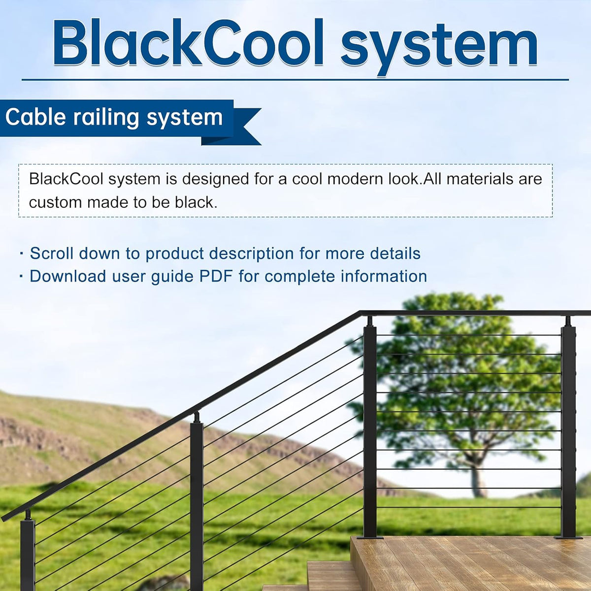 Black Square Weldless Stainless Steel Cable Railing Post 4Pack X4514