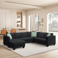 Black 7 Seats L Shape Fabric Sectional Sofa with Storage Ottoman G6788