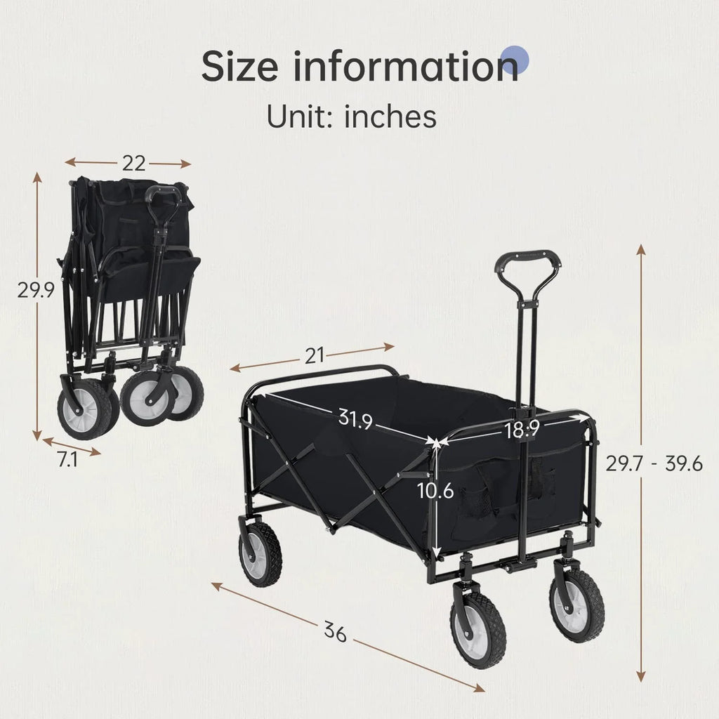 Collapsible Heavy Duty Utility Wagon Cart with All-Terrain Wheels, Black Q278991