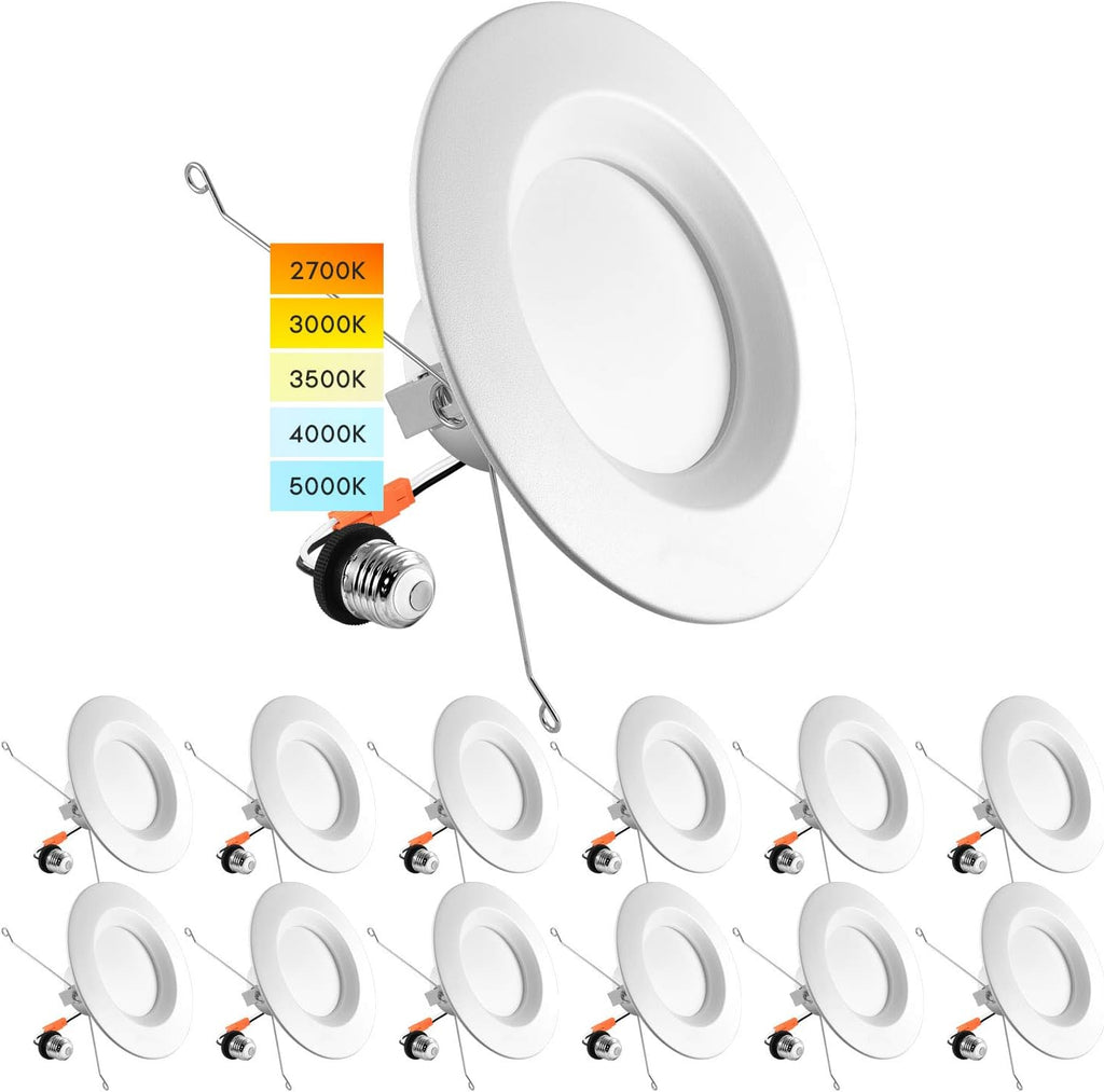 5/6 Inch LED Recessed Retrofit Downlight, 14W=90W, CCT Color Selectable, Dimmable, 1100 Lumens, Wet Rated, Smooth Trim (4 Pack) P319262