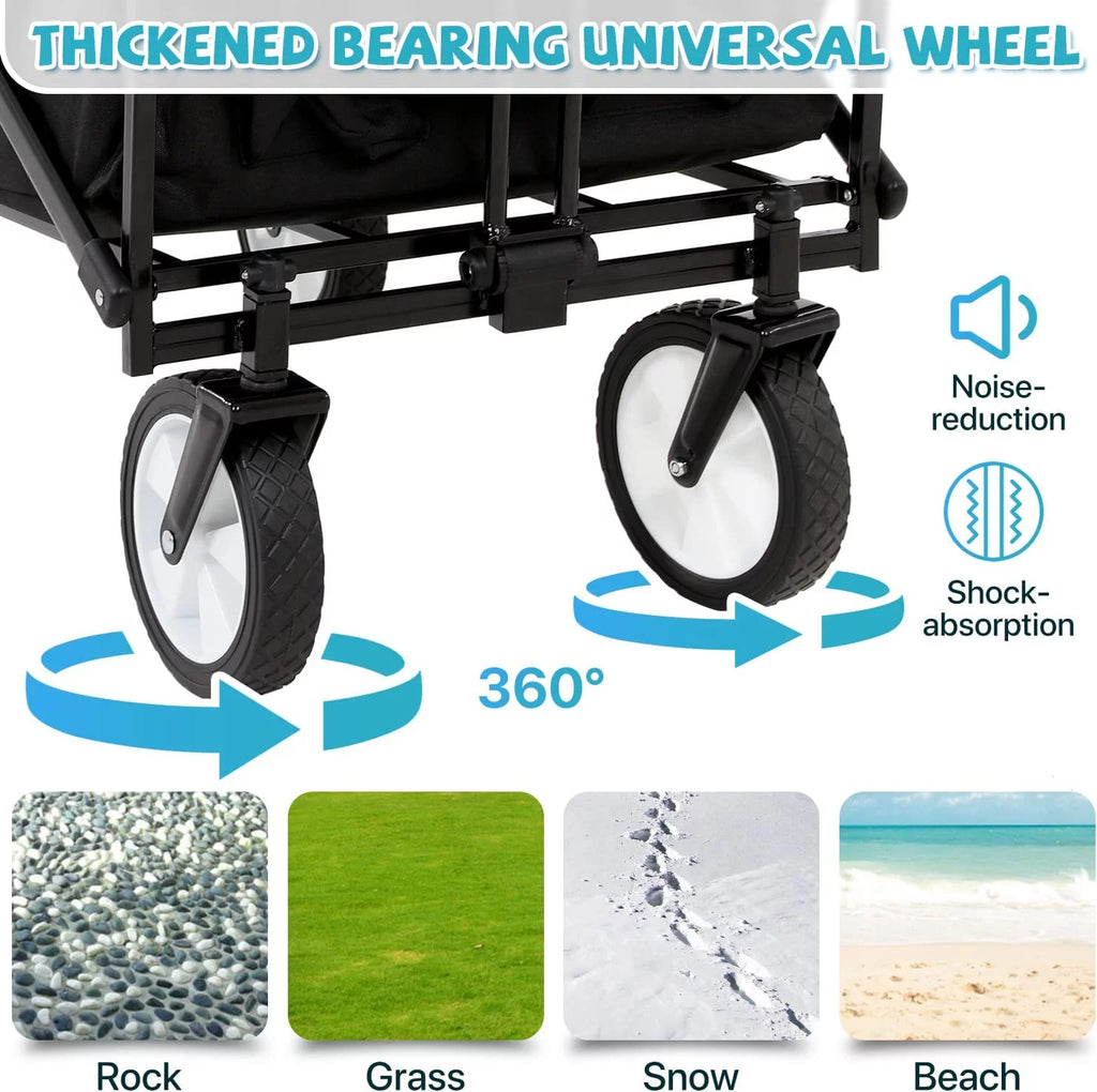 Collapsible Heavy Duty Utility Wagon Cart with All-Terrain Wheels, Black Q278991