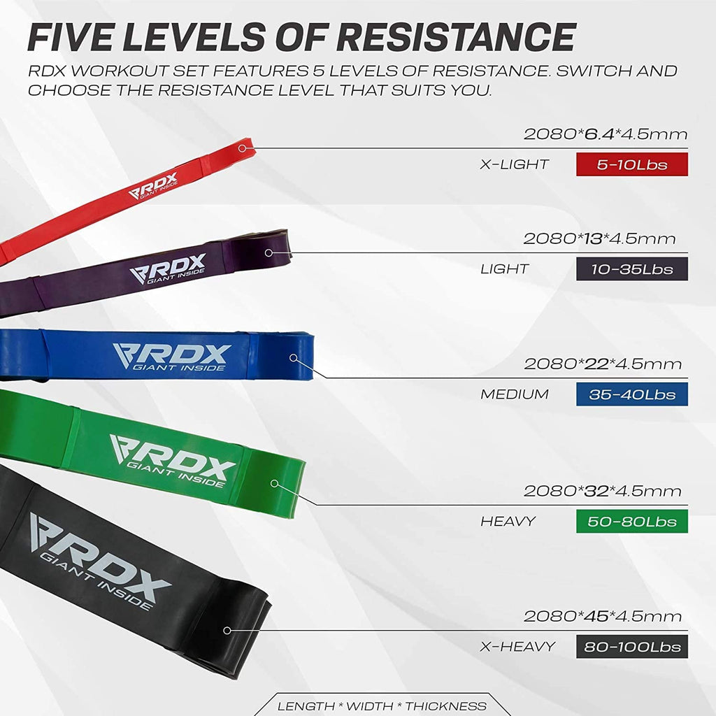 Resistance Bands 5 Level Set, Thick Latex Long Loop L9767