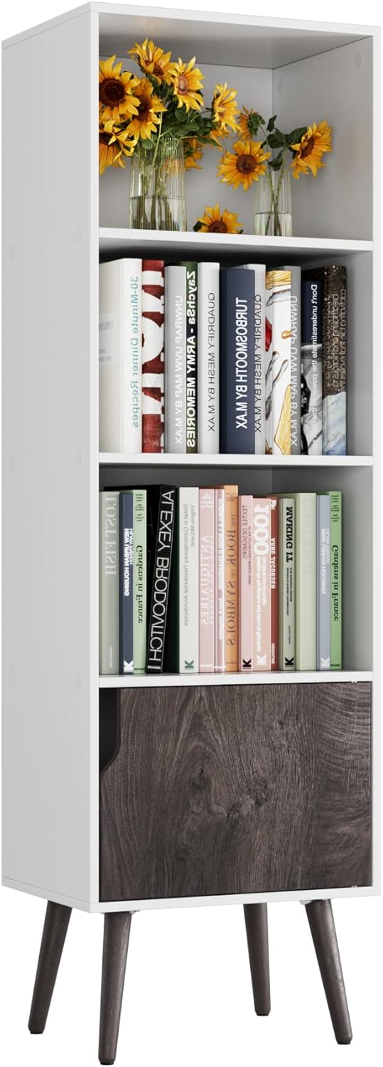 White/Dark Oak 4 Tier Wooden Display Bookshelf with 4 Legs A516583