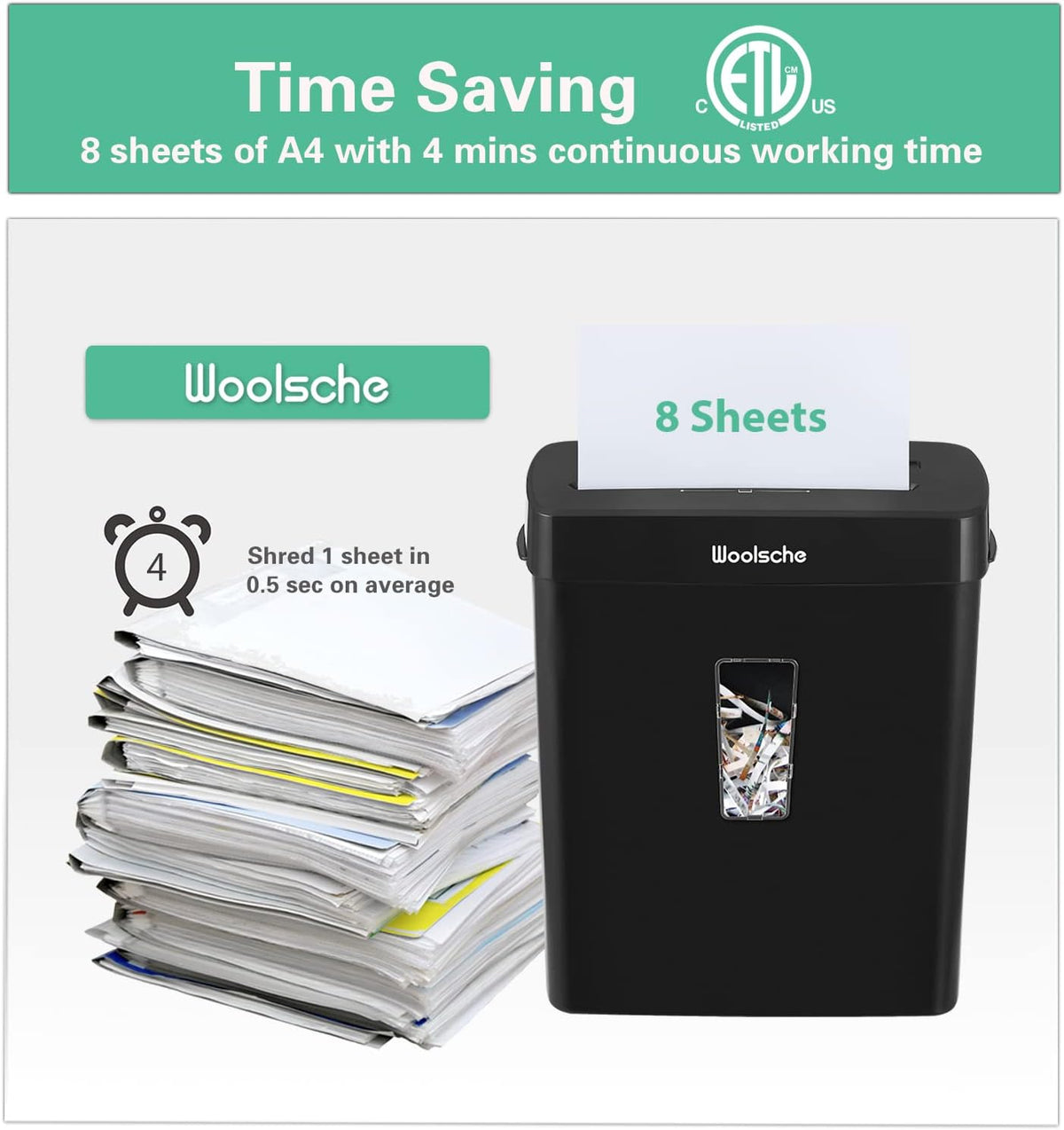 8-Sheet Cross Cut Paper Shredder with 3.43-Gallon Visible Bin, P-4 Security Level Y431
