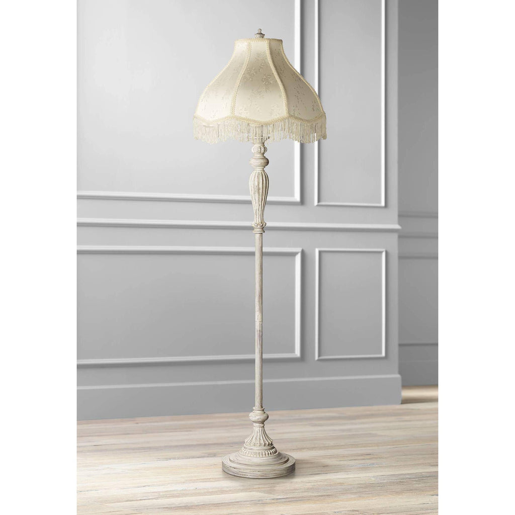 Antique White Cream Scallop Fabric Dome Shade Floor Lamp F848087