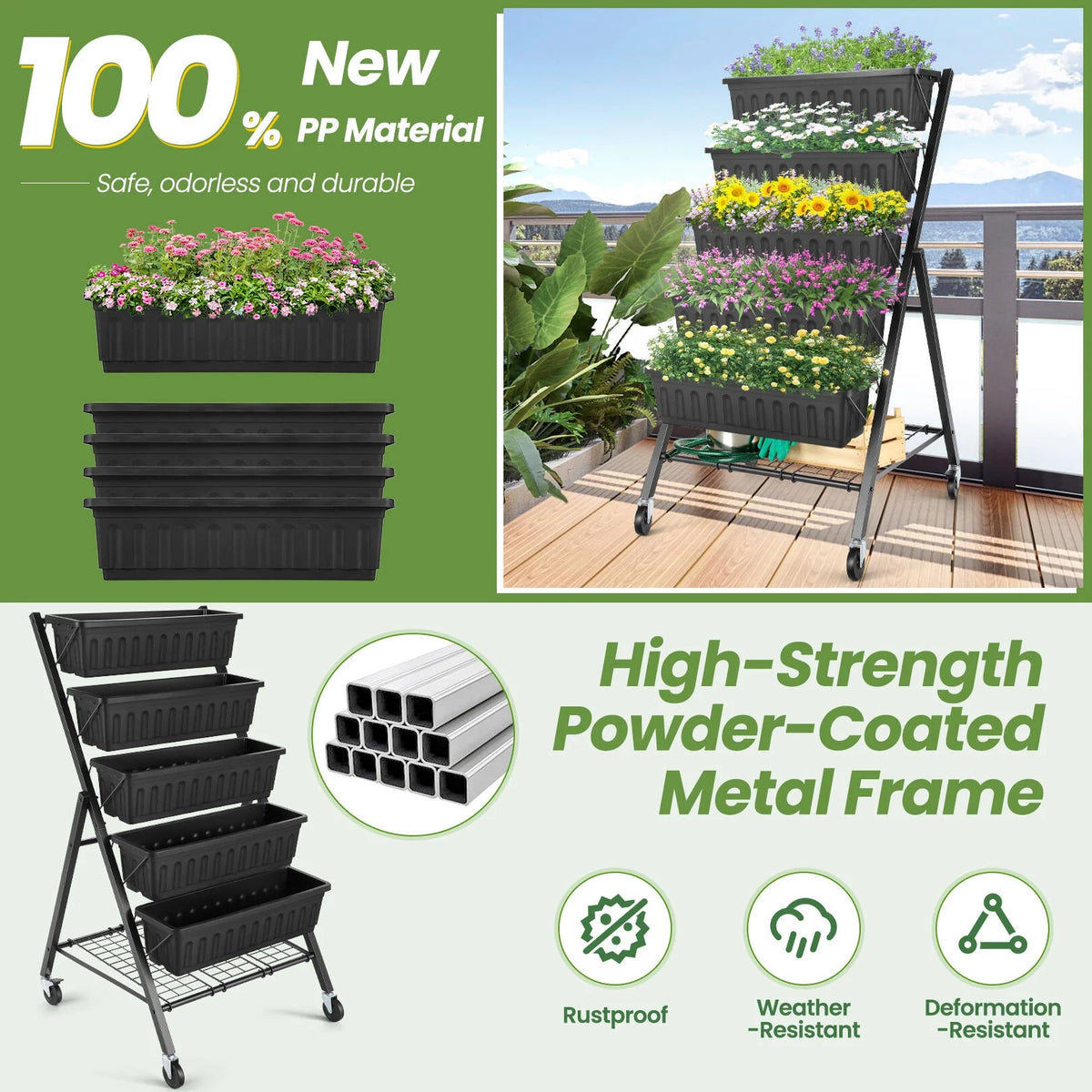 4 ft 5-Tier Raised Garden Bed Planter with Storage Shelf O855