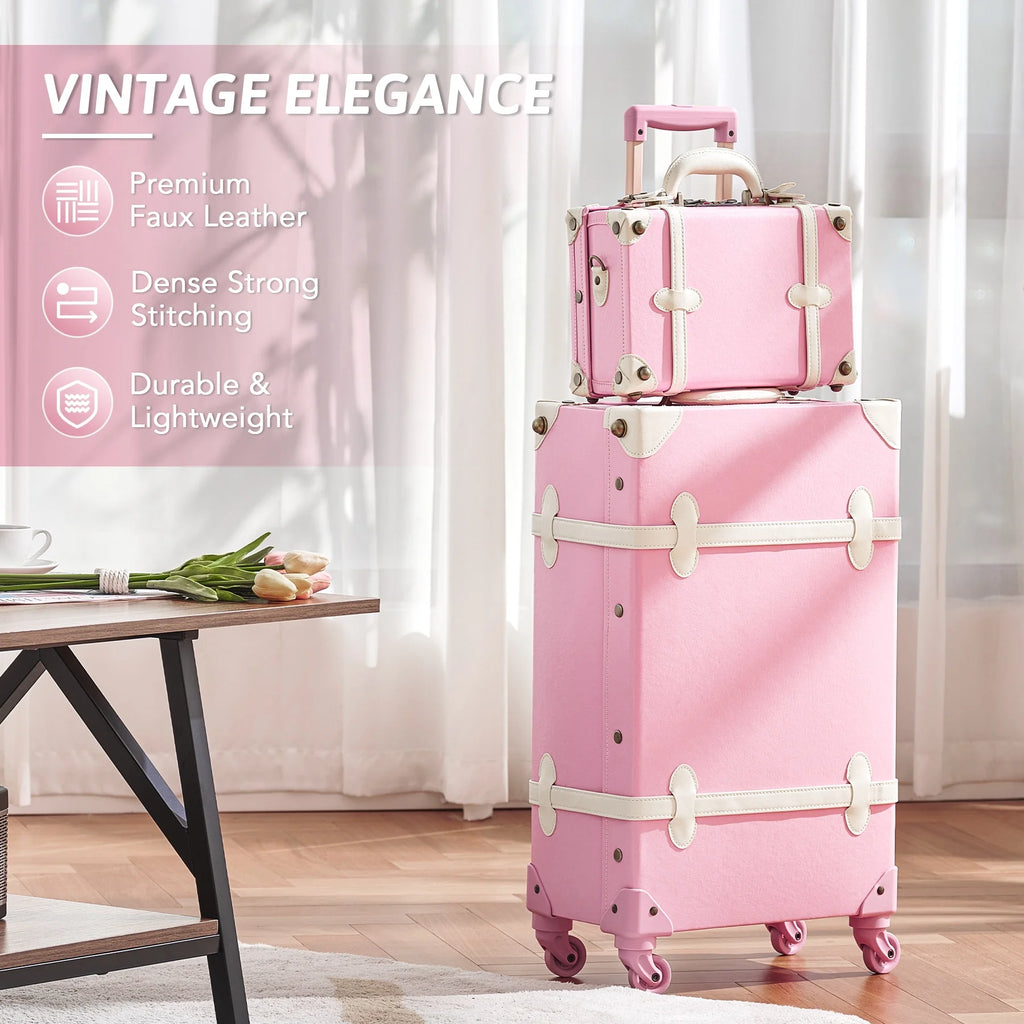 Vintage Hard Shell Suitcase Set with Spinner Wheels TSA Lock and Carry On Briefcase E300