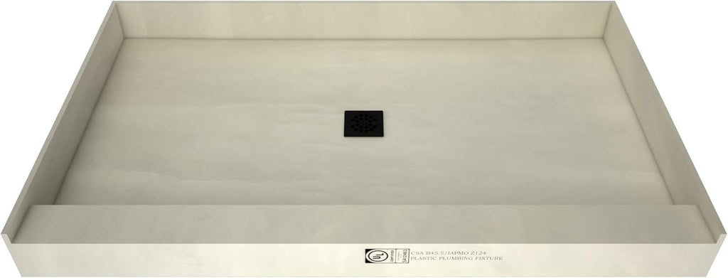 60" x 36" Center Drain Shower Pan Kit with PVC Drain and Grate N549