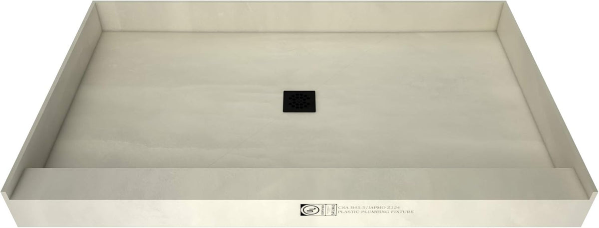60" x 36" Center Drain Shower Pan Kit with PVC Drain and Grate N549