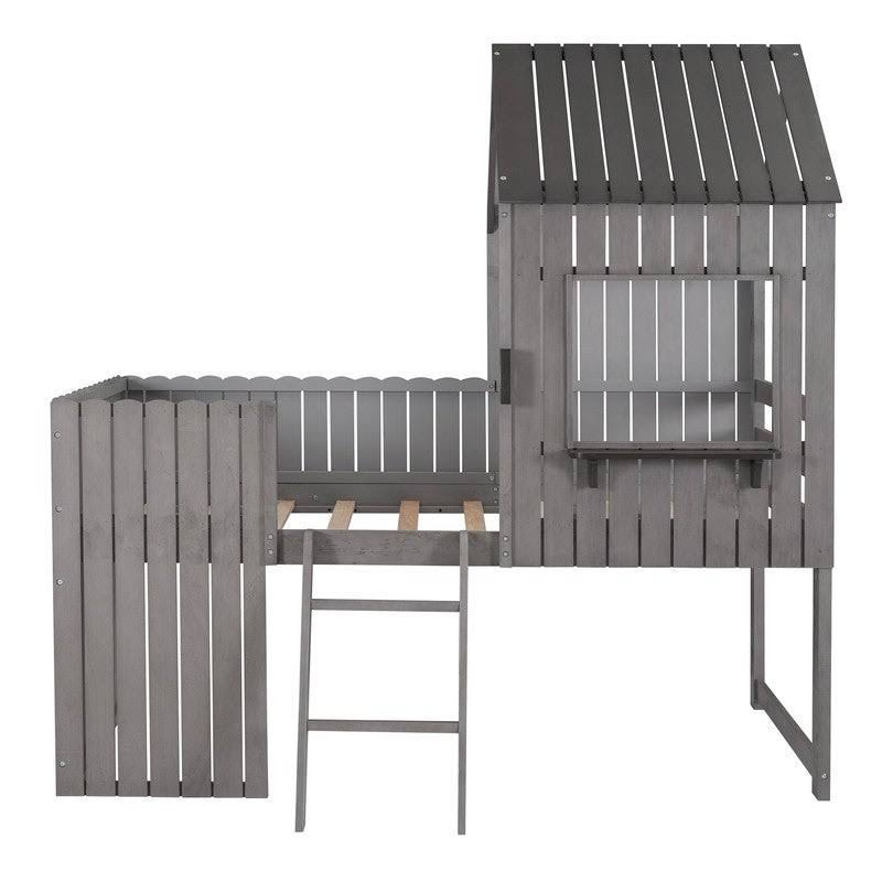 Twin Wood Loft Bed with Guardrail and Ladder P97632