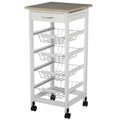 White Wooden Rolling Kitchen Storage Cart D581