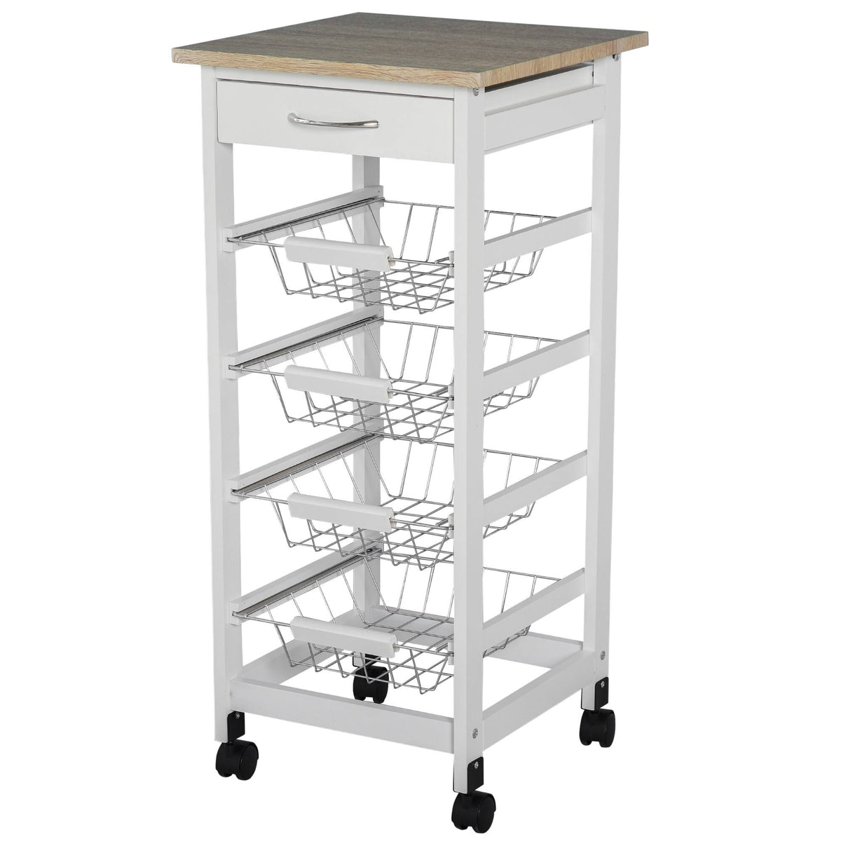 White Wooden Rolling Kitchen Storage Cart D581