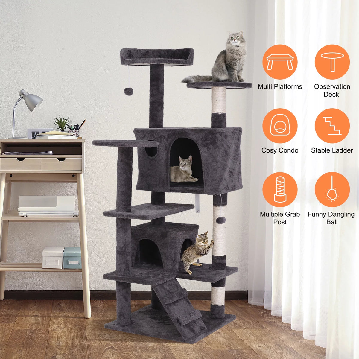 55-in Dark Gray Cat Tree & Scratching Post Tower Z462
