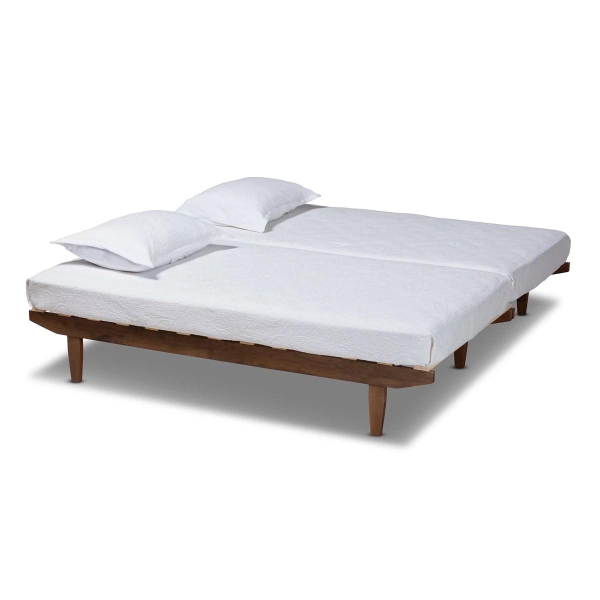 Twin Walnut Rubberwood Expandable Platform Bed Frame S2728