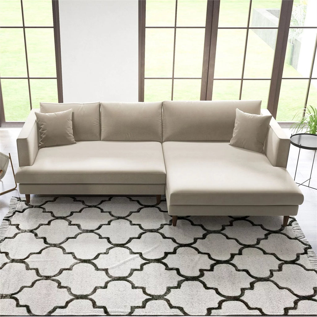 Beige Velvet L-Shaped Sectional G862
