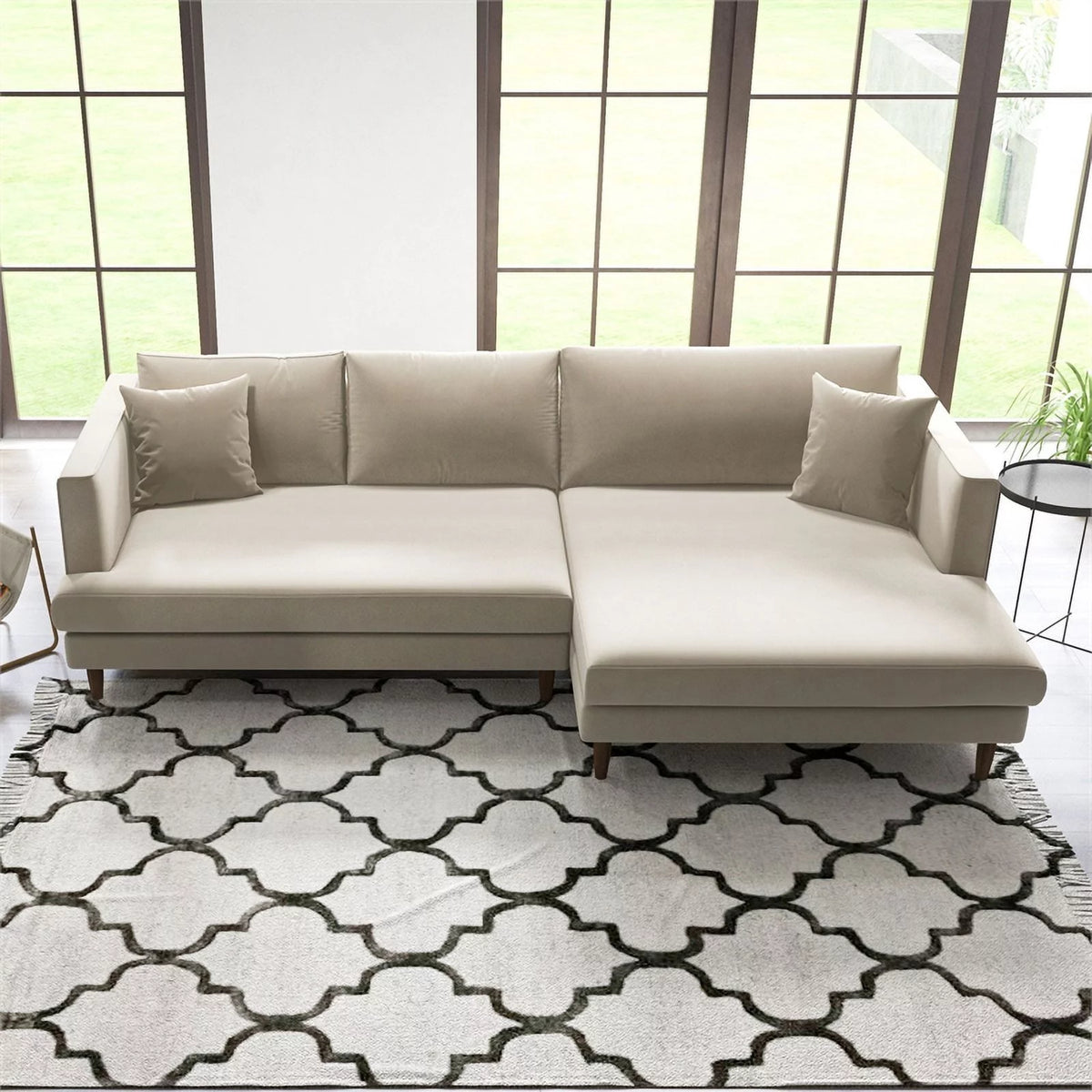 Beige Velvet L-Shaped Sectional G862
