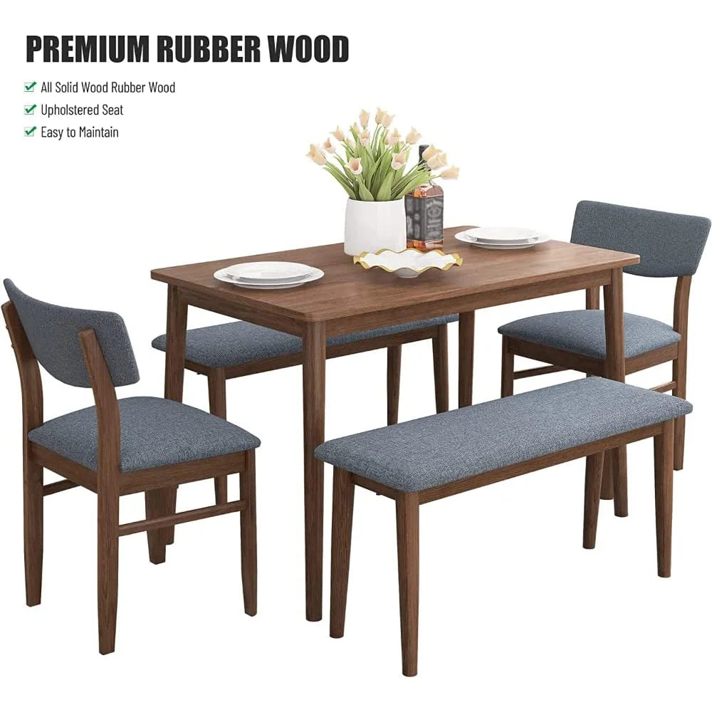 Rubber Wood Dining Table with 2 Benches and 2 Chairs I91269