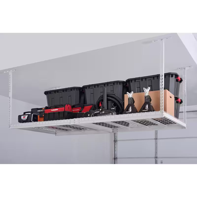 Adjustable Height White Overhead Ceiling Storage Rack W8020