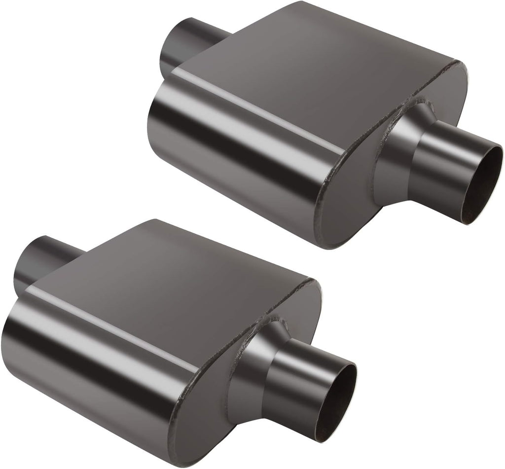 Pair of Single Chamber Performance Race Muffler 3" Center / Center Universal Steel Muffler Pack of 2 F696