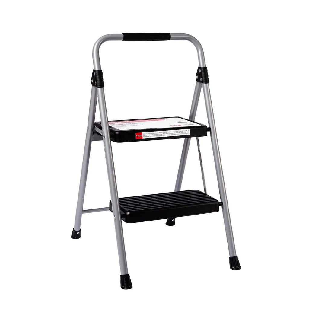 Gray & Black 2-Step Steel Foldable Step Stool D260787