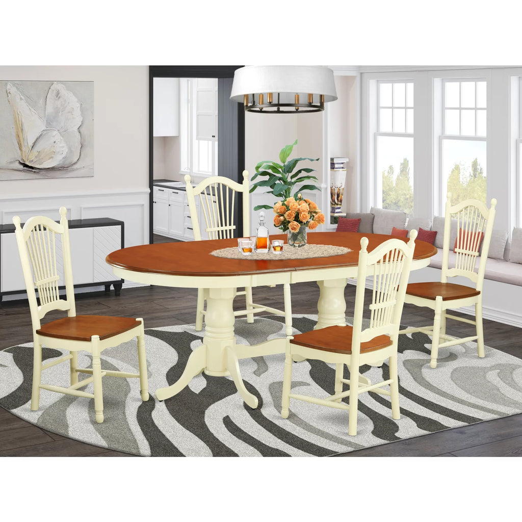 5 Piece Buttermilk Cherry Oval Wood Dining Table and Chairs Set U627437