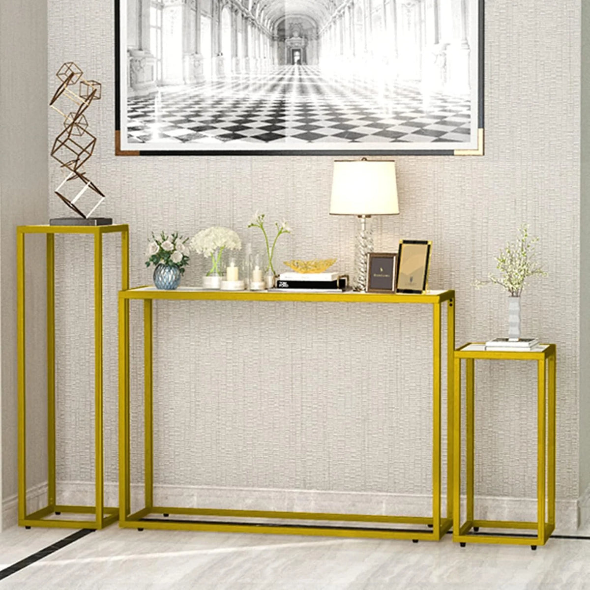 Narrow Faux Marble Sofa Table Set of 3 M475