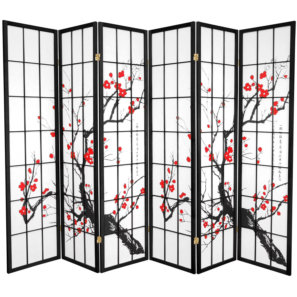 Black 6 Panel 6 Ft Tall Flower Blossom Room Divider W75390