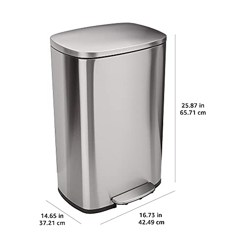 Rectangular Trash Can with Soft-Close Foot Pedal, Brushed Stainless Steel, 30 litre V8727