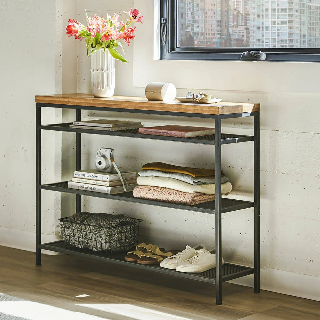 Rustic Oak Metal Console Cart E7557