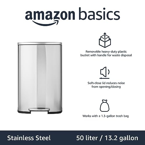 Rectangular Trash Can with Soft-Close Foot Pedal, Brushed Stainless Steel, 30 litre V8727