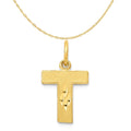 14K Yellow Gold Diamond-Cut Letter T Initial Pendant Charm with Rope Chain Necklace 18'' S49454