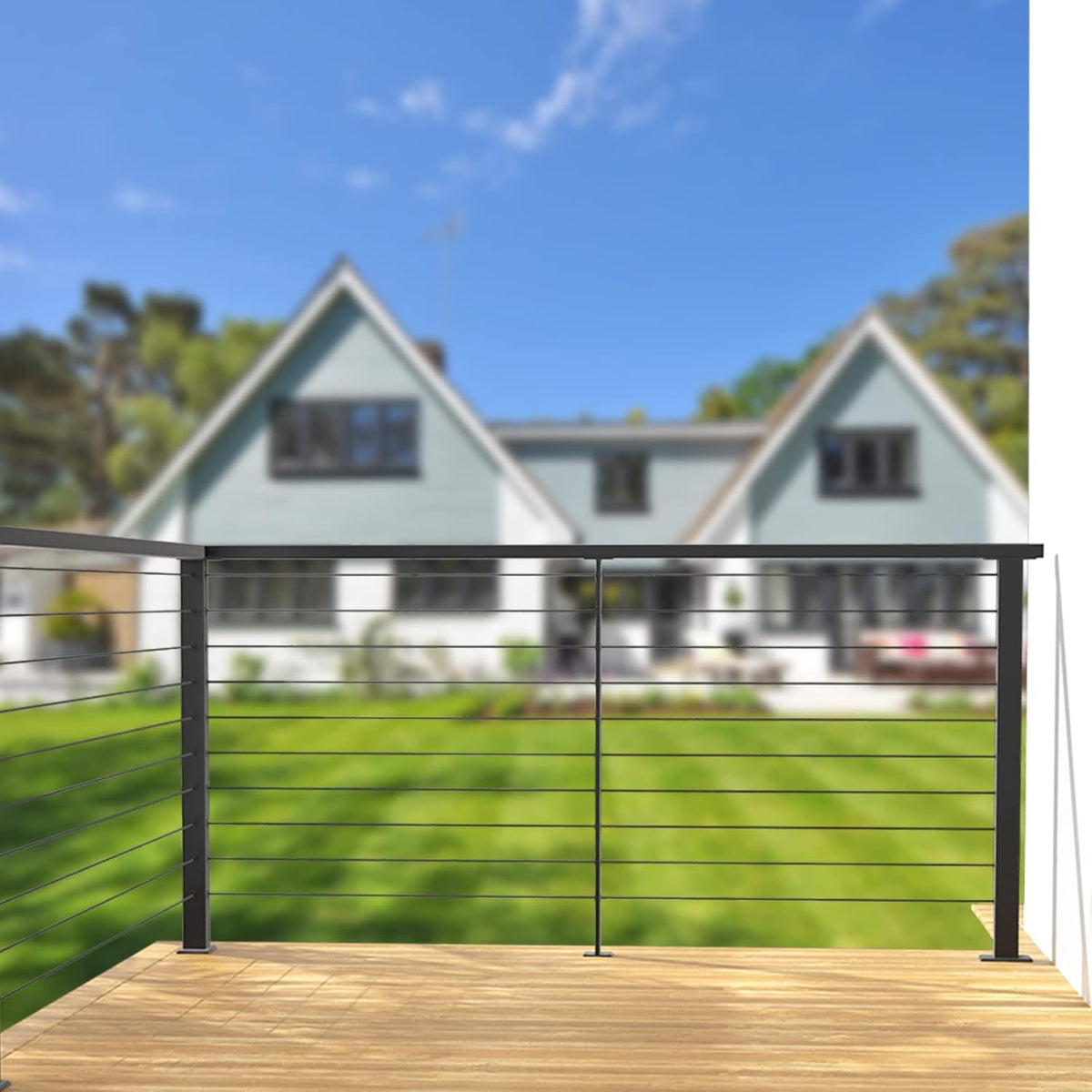 Black Square Weldless Stainless Steel Cable Railing Post 4Pack X4514